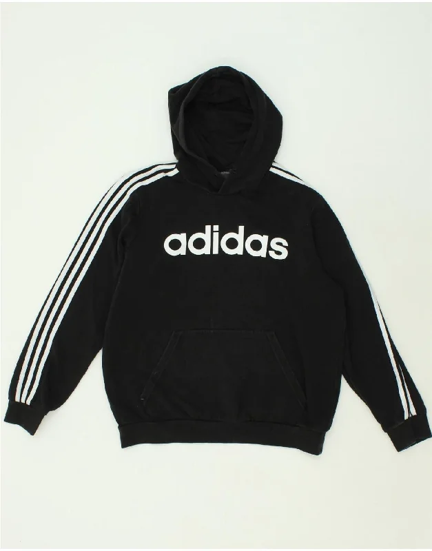 ADIDAS Mens Graphic Hoodie Jumper Large Black Cotton Hoodie with Sequins Glamorous Eye-catching