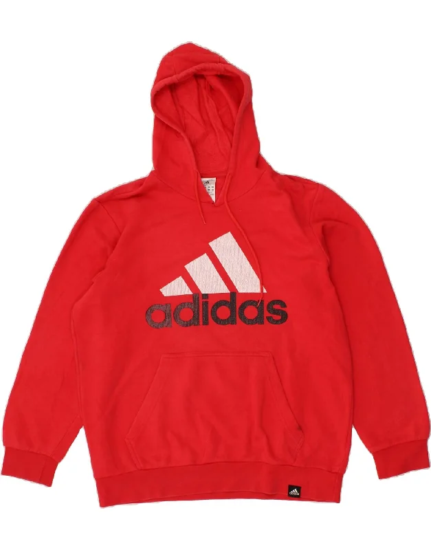 ADIDAS Mens Graphic Hoodie Jumper Large Red Cotton Hoodie with Mock Neck Collared Structured