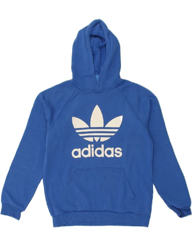 ADIDAS Mens Graphic Hoodie Jumper Medium Blue Cotton Hoodie with Longline Fit Extended Stylish