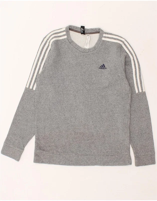 ADIDAS Mens Sweatshirt Jumper Small Grey Cotton Hoodie with High-Low Hem Asymmetrical Trendy