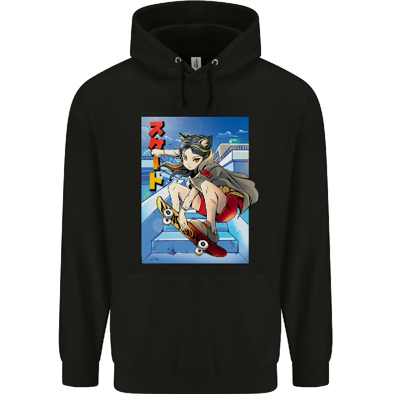 Anime Skater Girl Skateboard Skateboarding Mens 80% Cotton Hoodie Hoodie with Mock Neck Collared Structured