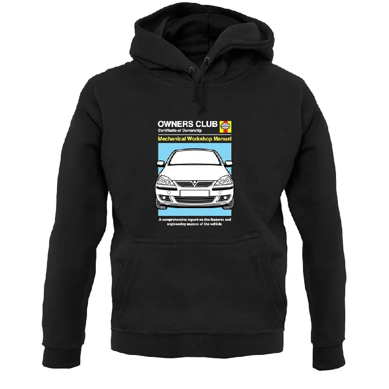 Car Owners Manual Corsa Unisex Hoodie Hoodie with Monochrome Minimalist Simple