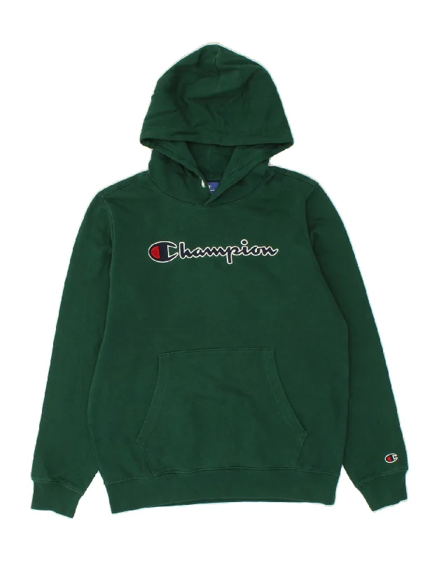 CHAMPION Boys Graphic Hoodie Jumper 15-16 Years 2XL Green Cotton Hoodie with V-Neck Classic Versatile