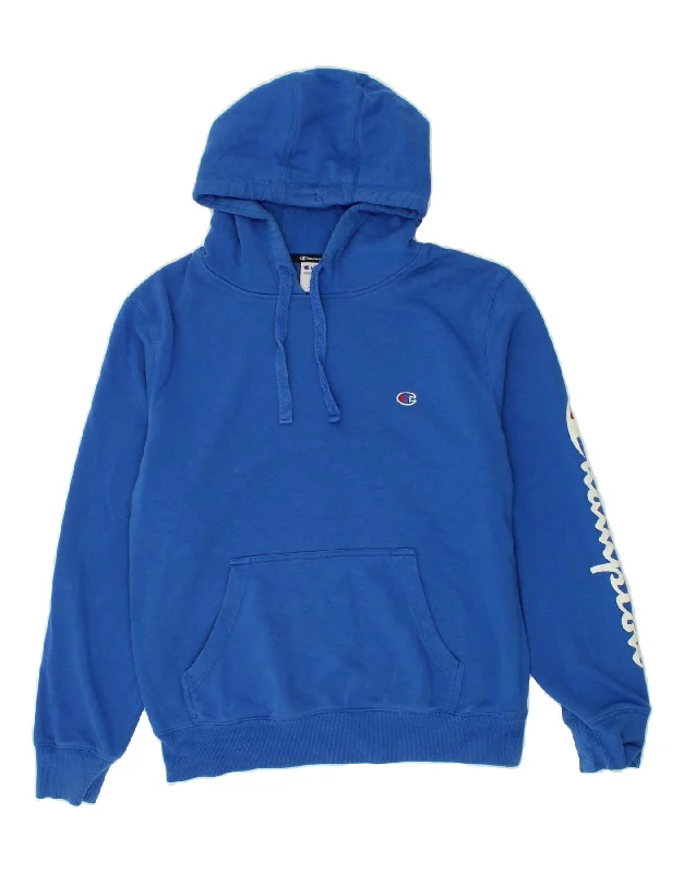 CHAMPION Mens Graphic Hoodie Jumper Medium Blue Cotton Hoodie with Pocket Utility Practical