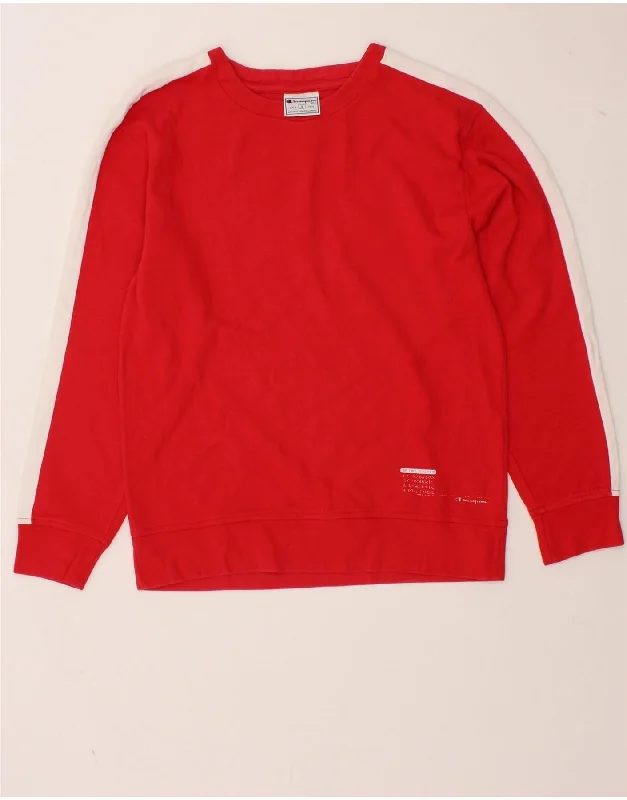 CHAMPION Mens Sweatshirt Jumper Small Red Colourblock Cotton Hoodie with Hem Lace Feminine Delicate