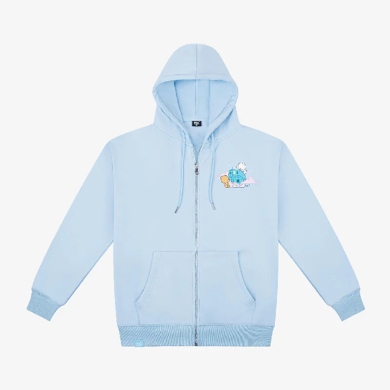 Clouds Snapshot Hoodie - Blue Hoodie with Belted Waist Structured Tailored