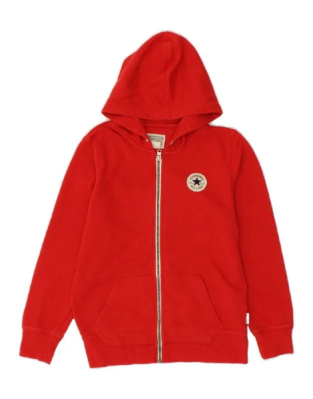 CONVERSE Boys Zip Hoodie Sweater 10-11 Years Medium  Red Cotton Hoodie with Lining Warm Insulated