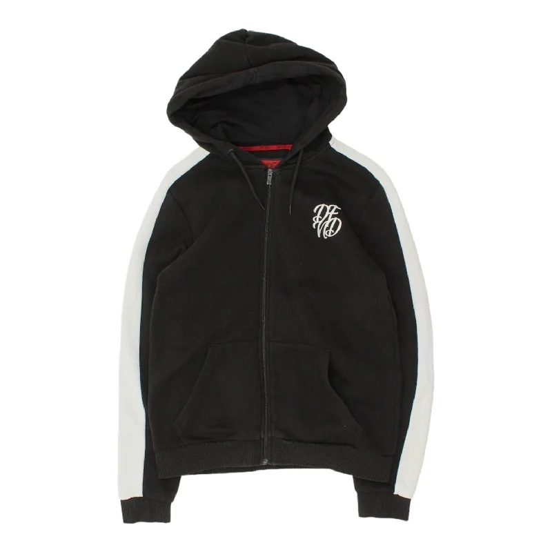 DFND London Mens Black Full Zip Hoodie | Streetwear Casual Wear Hoody Hoodie with Hem Applique Textured Unique