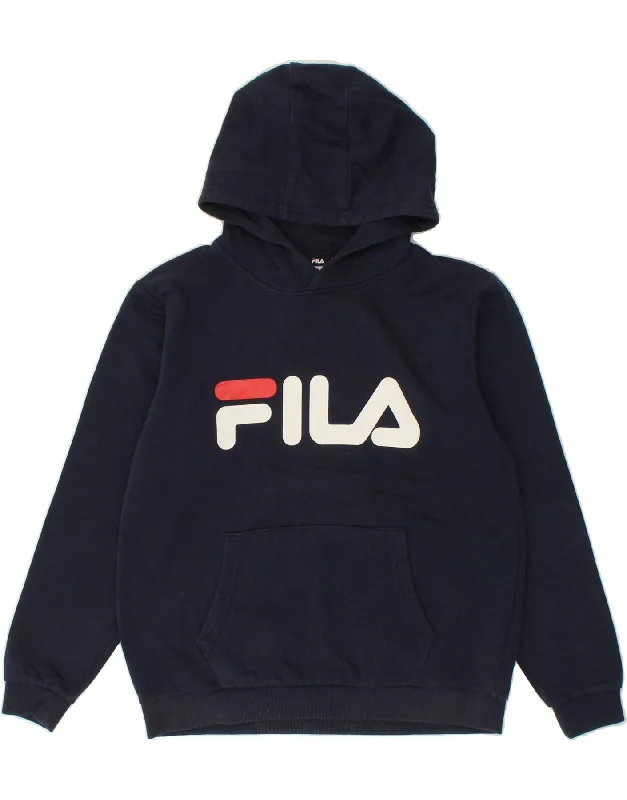 FILA Boys Graphic Hoodie Jumper 13-14 Years Navy Blue Cotton Hoodie with Hood Adjustable Protection