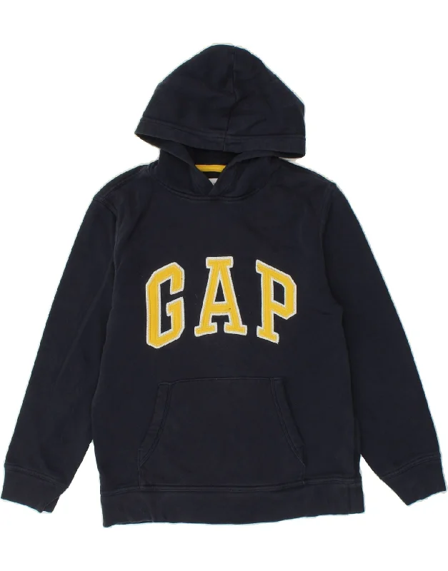 GAP Boys Graphic Hoodie Jumper 14-15 Years 2XL  Navy Blue Cotton Hoodie with Snap Buttons Easy Quick