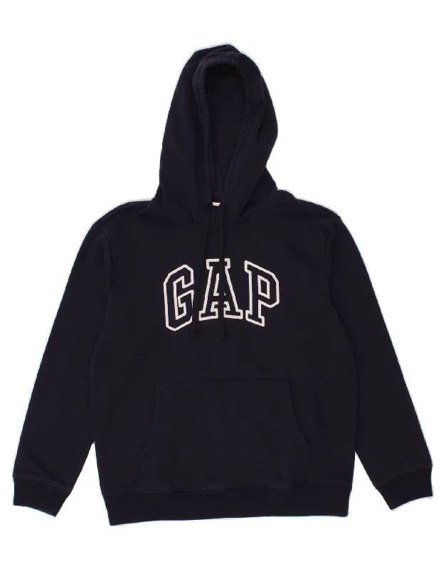 GAP Womens Graphic Hoodie Jumper UK 14 Medium Navy Blue Cotton Hoodie with High Neck Warm Protective