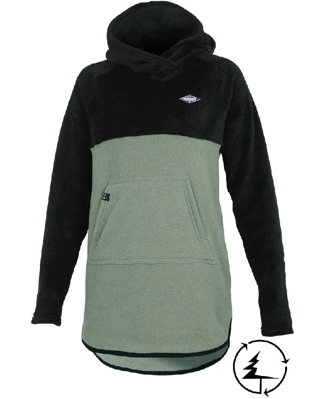 Hoodie Campfire en Laine Polaire Polartec®  | Noir/Antique Green Hoodie Dress Longline Feminine