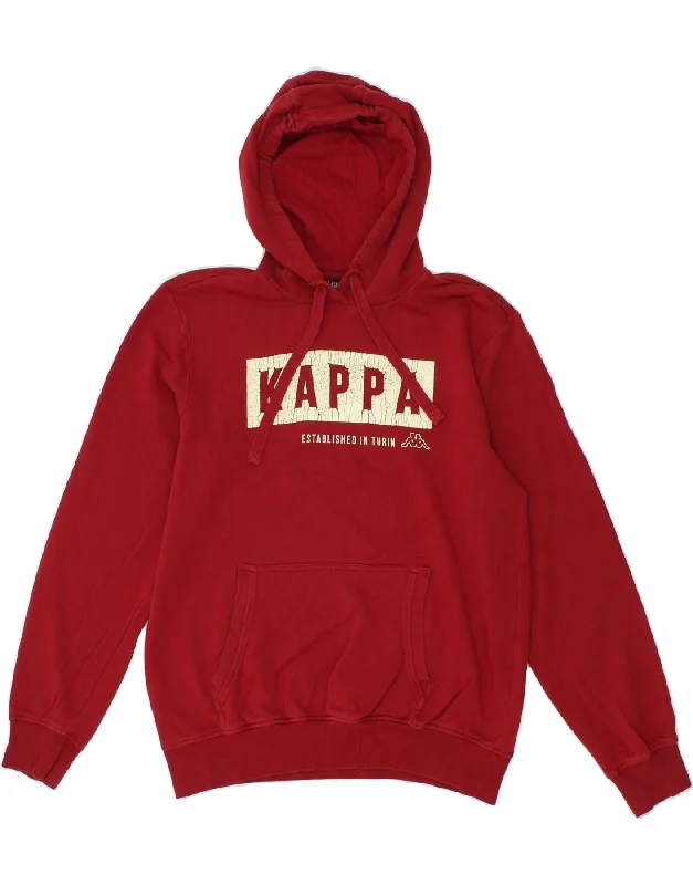 KAPPA Mens Graphic Hoodie Jumper Large Red Cotton Hoodie with Hem Contrast Bold Stylish