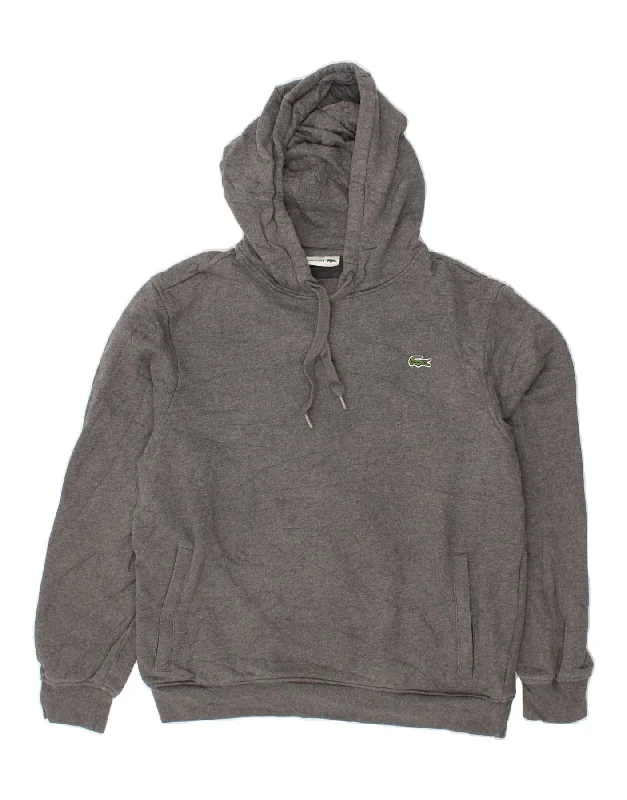 LACOSTE Mens Hoodie Jumper Medium Grey Cotton Hoodie with Full-Zip Functional Layering