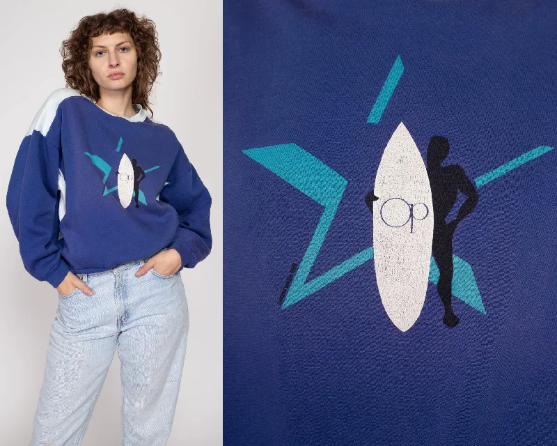 Large 80s Ocean Pacific Surf Sweatshirt Hoodie with Distressed Vintage Worn