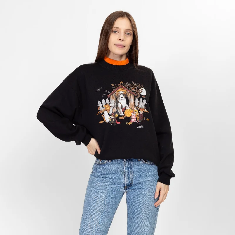 Large 90s Halloween Dog Sweatshirt Hoodie with Hem Detail Decorative Unique