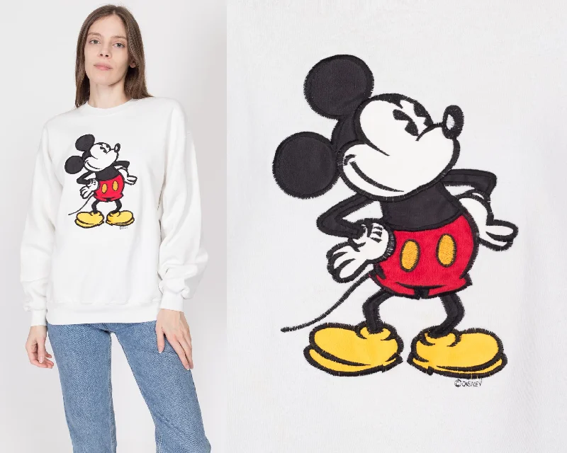 Large 90s Mickey Mouse White Sweatshirt Hoodie Crop Top Short Trendy