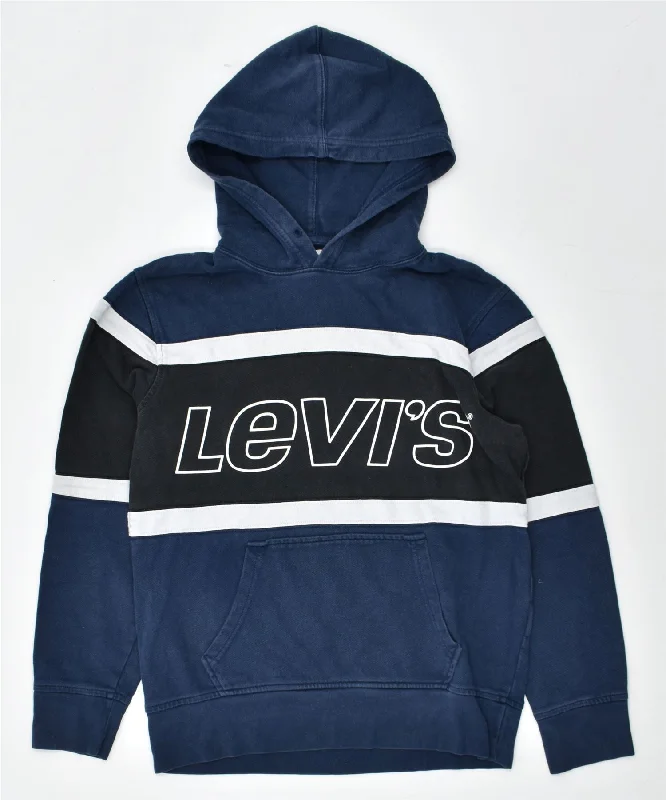 LEVI'S Mens Graphic Hoodie Jumper Small Navy Blue Cotton Hoodie with Tie-Dye Psychedelic Retro