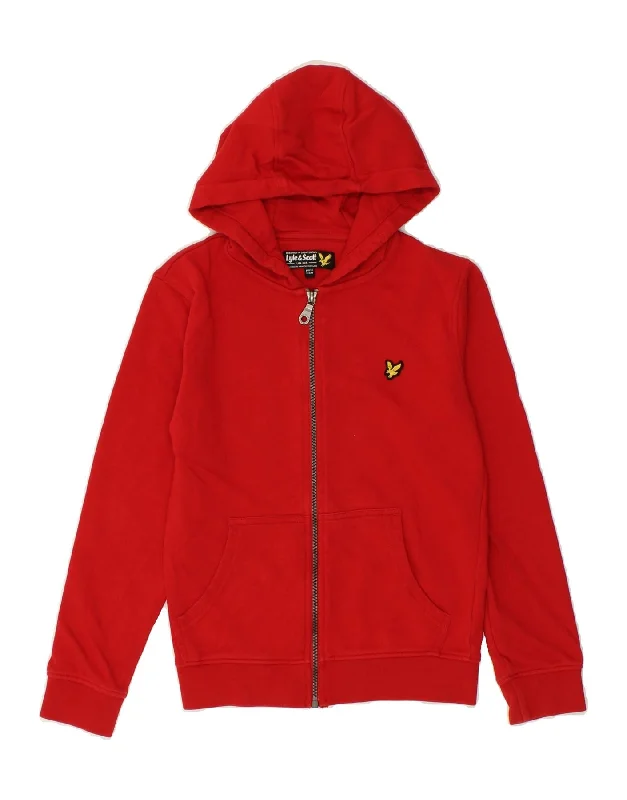 LYLE & SCOTT Boys Zip Hoodie Sweater 10-11 Years Red Cotton Hoodie with Slit Hem Functional Movement