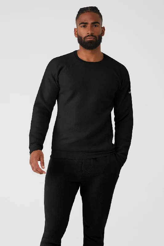 Triumph Crew Neck Sweatshirt - Black Hoodie with Rolled Sleeves Casual Relaxed