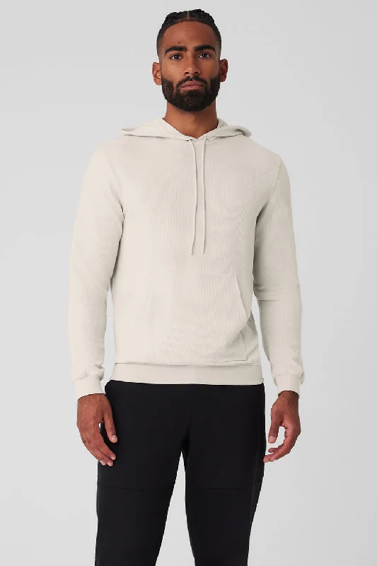 Micro Waffle Fast Break Hoodie - Bone Hoodie with Hidden Zipper Minimalist Clean