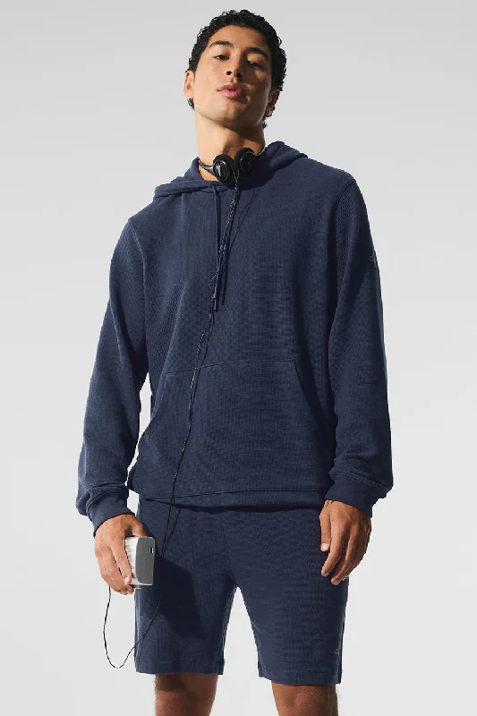 Micro Waffle Fast Break Hoodie - Navy Hoodie with Lace Feminine Delicate