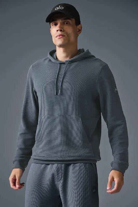 Micro Waffle Fast Break Hoodie - Steel Grey Hoodie with Raw Hem Edgy Unfinished