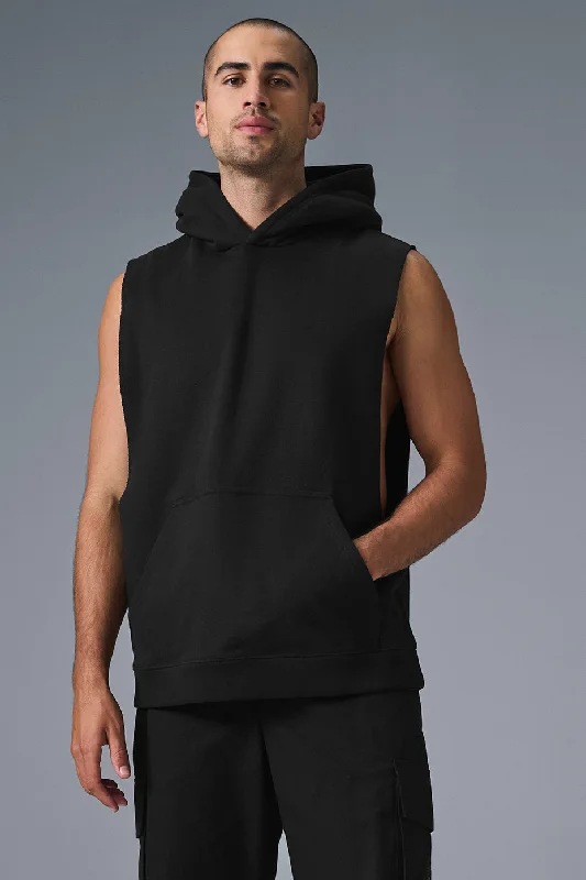 Renown Sleeveless Hoodie - Black Hoodie with Emblem Brand Identity