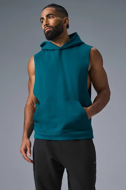 Renown Sleeveless Hoodie - Oceanic Teal Hoodie with Rhinestones Sparkly Elegant