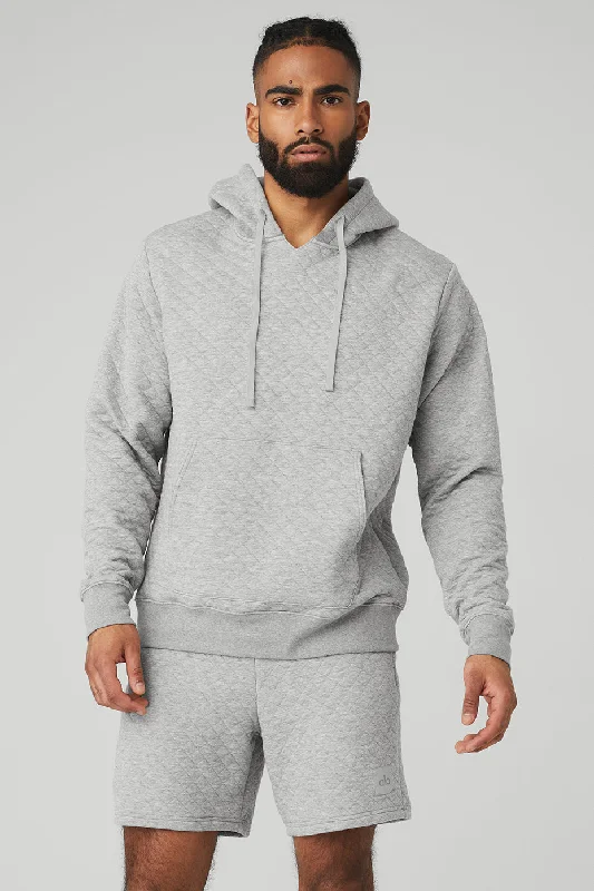 Quilted Stadium Hoodie - Athletic Heather Grey Hoodie with Crew Neck Simple Timeless