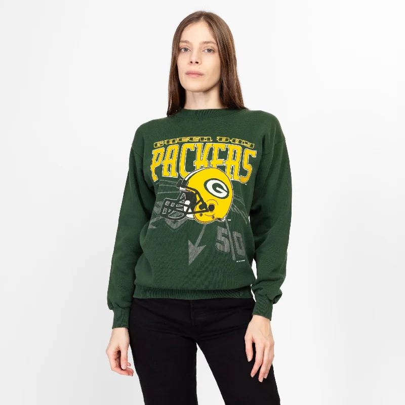 Medium 90s Green Bay Packers Sweatshirt Hoodie with Mock Neck Collared Structured