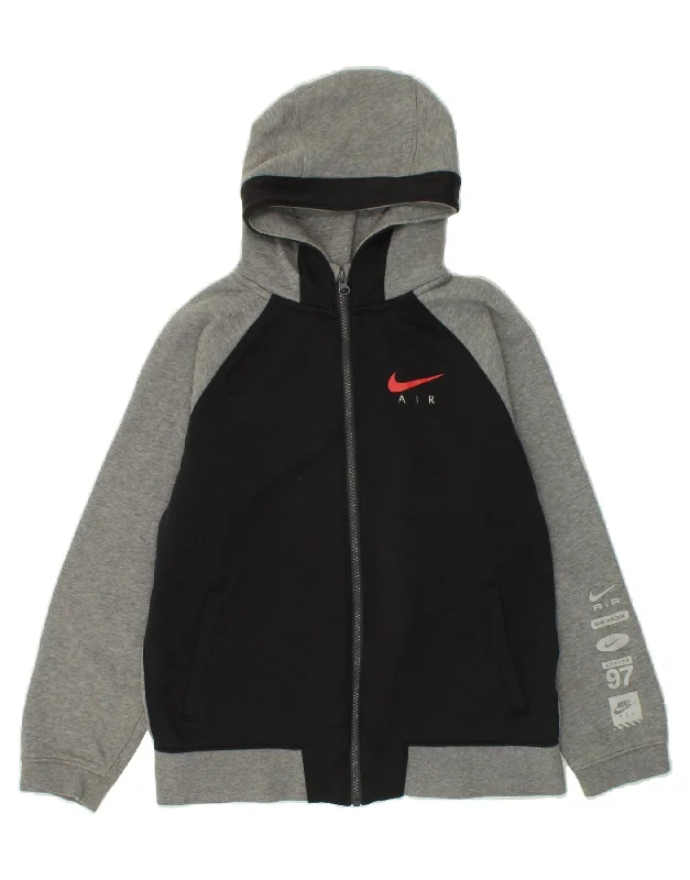 NIKE Boys Graphic Zip Hoodie Sweater 13-14 Years XL Black Colourblock Hoodie with Longline Fit Extended Stylish