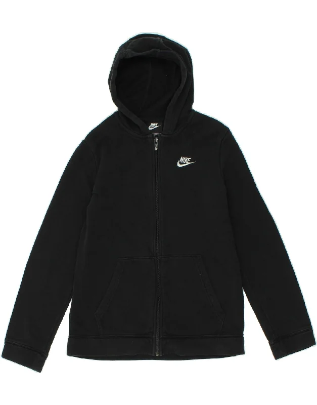 NIKE Boys Standard Fit Zip Hoodie Sweater 13-14 Years XL Black Cotton Hoodie with Set-In Sleeves Structured Classic