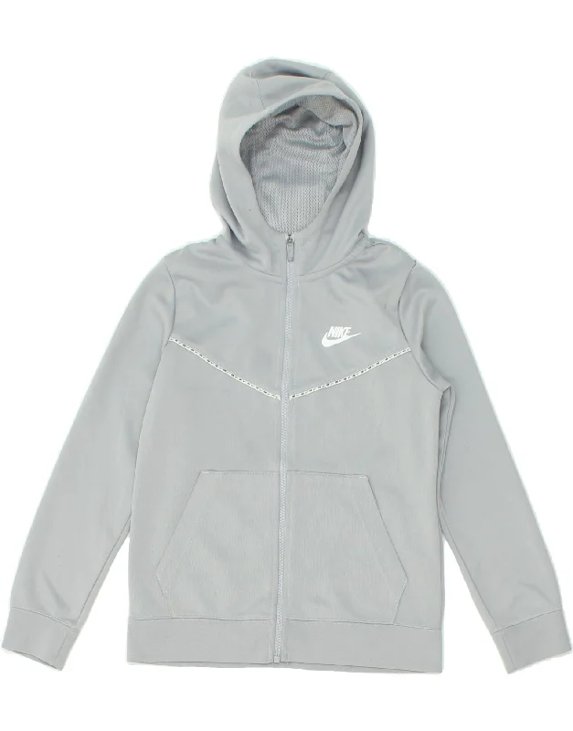 NIKE Boys Zip Hoodie Sweater 10-11 Years Medium Grey Polyester Hoodie with Oversized Fit Loose Comfortable