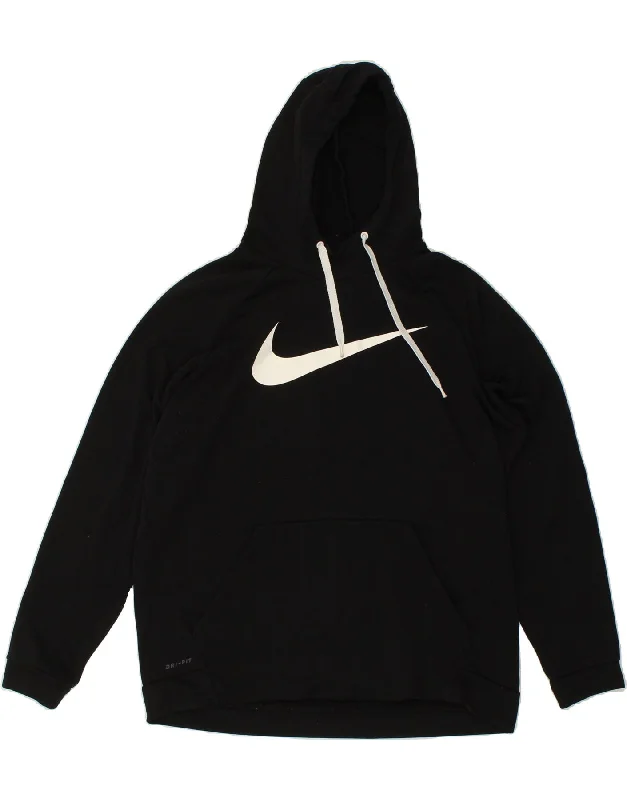 NIKE Mens Dri Fit Graphic Hoodie Jumper XL Black Polyester Hoodie with Puffed Sleeves Voluminous Trendy