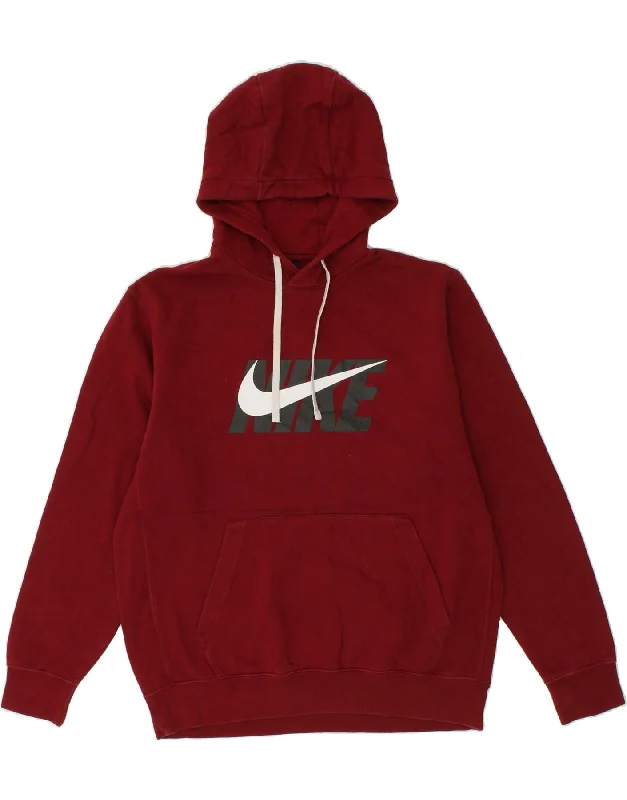 NIKE Mens Graphic Hoodie Jumper Large Red Cotton Hoodie with Ribbed Cuffs Snug Fit Comfort