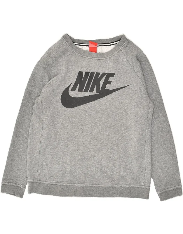 NIKE Mens Graphic Sweatshirt Jumper Small Grey Cotton Cotton Hoodie Fleece Lining Warmth