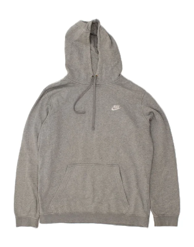 NIKE Mens Hoodie Jumper Large Grey Cotton Hoodie with Drawcord Adjustable Secure