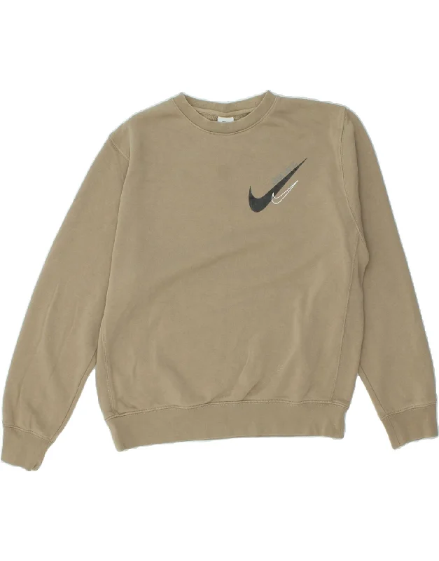 NIKE Mens Sweatshirt Jumper Medium Grey Cotton Hoodie with High Neck Warm Protective