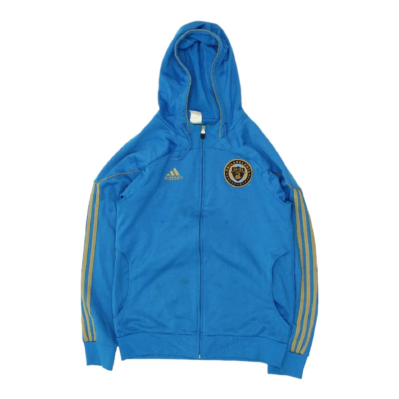 Philadelphia Union 2011 Adidas Mens Blue Full Zip Hoodie | VTG Football MLS Hoodie with Print Artistic Unique