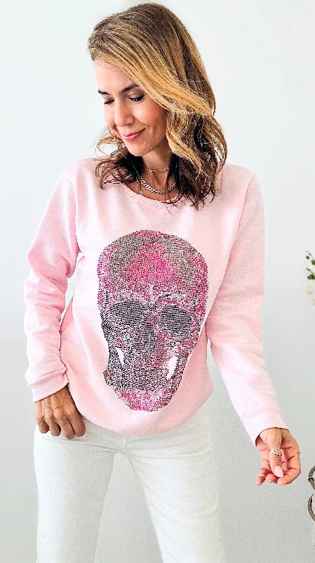 CUSTOM Pink Skull Classic Sweatshirt Hoodie with Rolled Sleeves Casual Relaxed