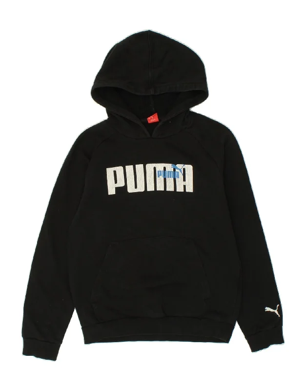 PUMA Boys Graphic Hoodie Jumper 13-14 Years Black Cotton Hoodie with Ribbed Cuffs Snug Fit Comfort