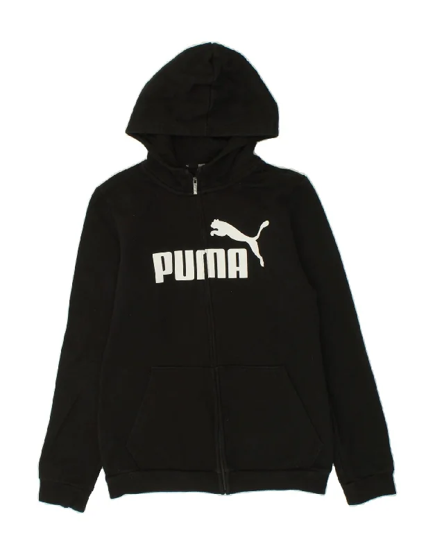 PUMA Boys Graphic Hoodie Jumper 15-16 Years Black Cotton Hoodie with Belted Waist Structured Tailored