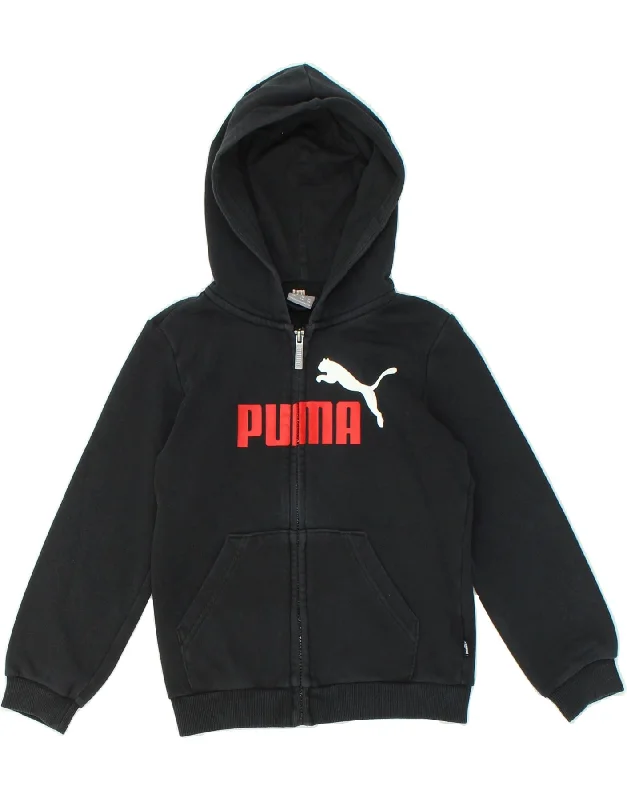 PUMA Boys Graphic Zip Hoodie Sweater 7-8 Years Black Cotton Hoodie with Earth Tones Natural Calm