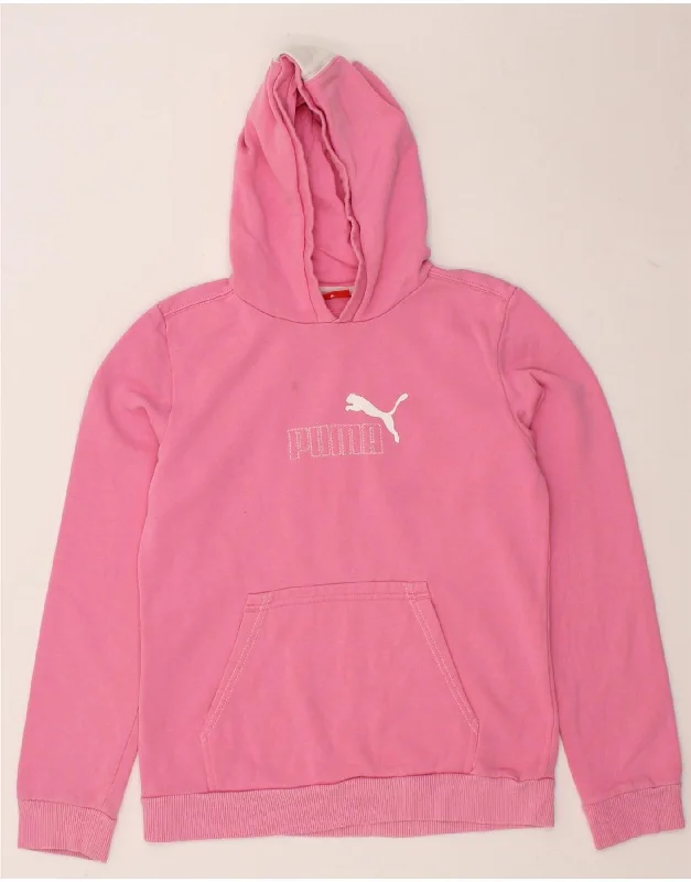 PUMA Girls Hoodie Jumper 15-16 Years 2XL Pink Colourblock Hoodie with Back Slit Movement Comfort