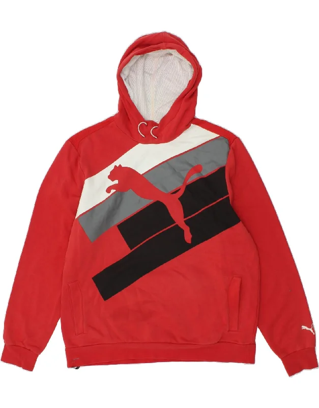 PUMA Mens Graphic Hoodie Jumper 2XL Red Cotton Hoodie with Zipper Placket Modern Functional