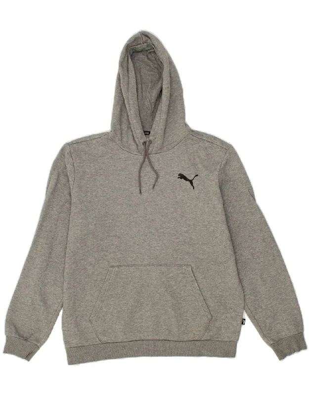 PUMA Mens Hoodie Jumper Medium Grey Cotton Hoodie with Emblem Brand Identity