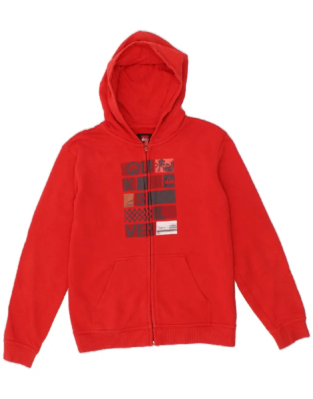 QUIKSILVER Boys Graphic Zip Hoodie Sweater 13-14 Years Red Cotton Hoodie with Slim Fit Tailored Modern