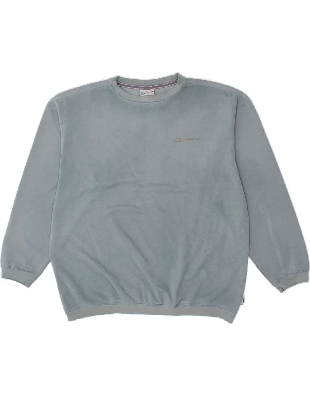 REEBOK Mens Sweatshirt Jumper Large Blue Cotton Hoodie with Bell Sleeves Flared Feminine