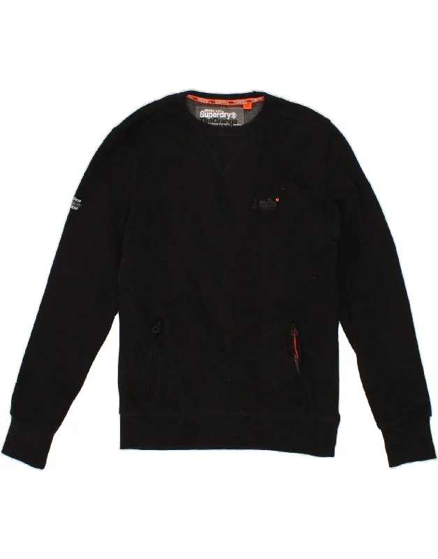 SUPERDRY Mens Sweatshirt Jumper Medium Black Cotton Hoodie with Batwing Sleeves Loose Dramatic